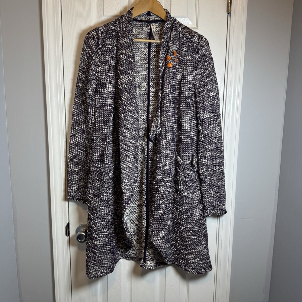 Fabletics‎ Clemson Tigers Cardigan Sweater Womens Med Purple White Long Pockets